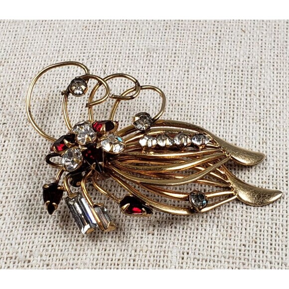 Vintage Red & White Crystal Rhinestone Flower 1/20 10Kt GF Brooch Pendant - Picture 10 of 16